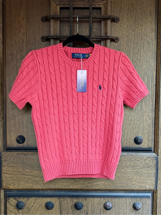Ralph Lauren Sweaters - Ralph Lauren Dark Coral Cable Knit Short Sleeve Sweater Size S, M